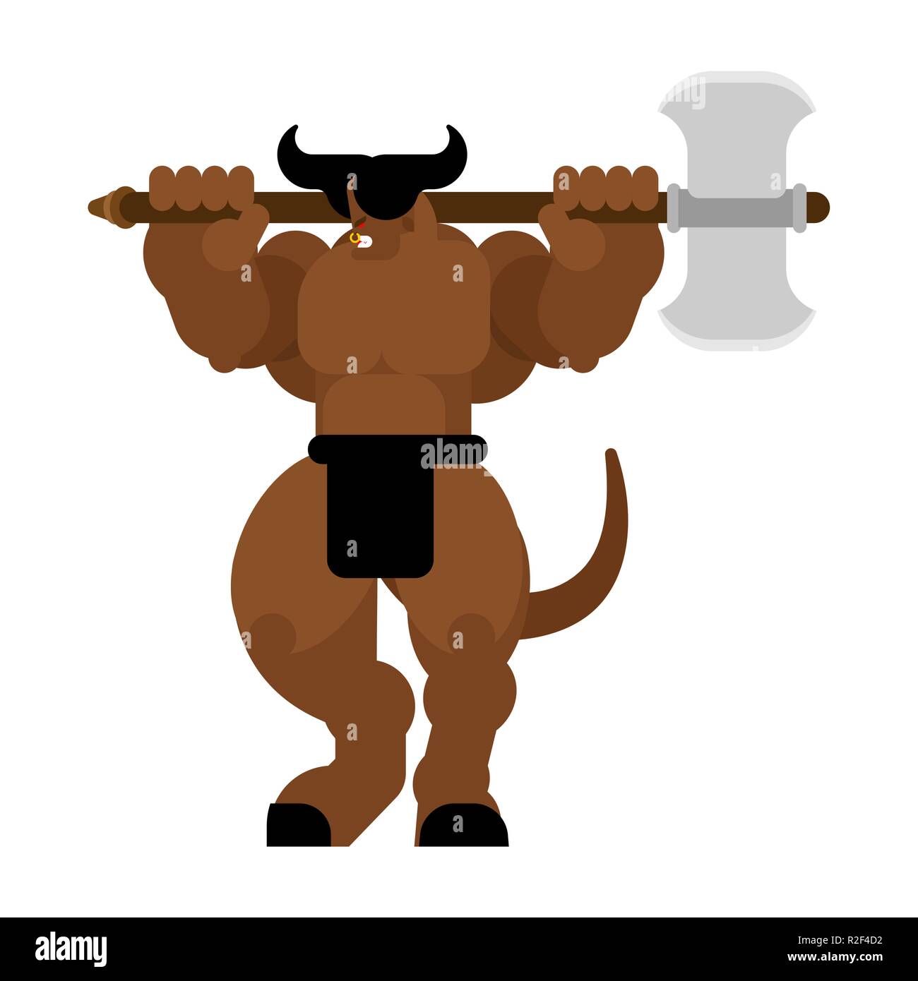 Minotaurus stark. Leistungsfähige Halb Mensch halb Stier. Mythisches Monster mit Waffen Stock Vektor