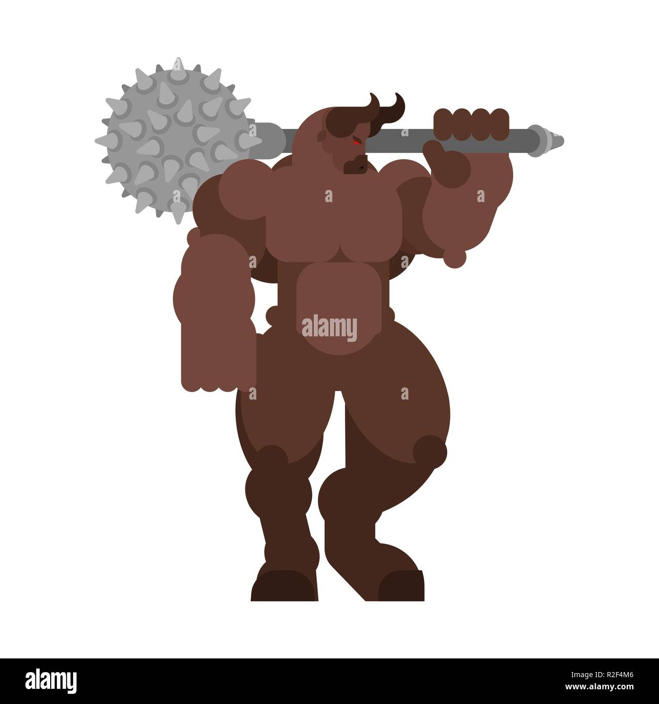Minotaurus stark. Leistungsfähige Halb Mensch halb Stier. Mythisches Monster mit Waffen Stock Vektor