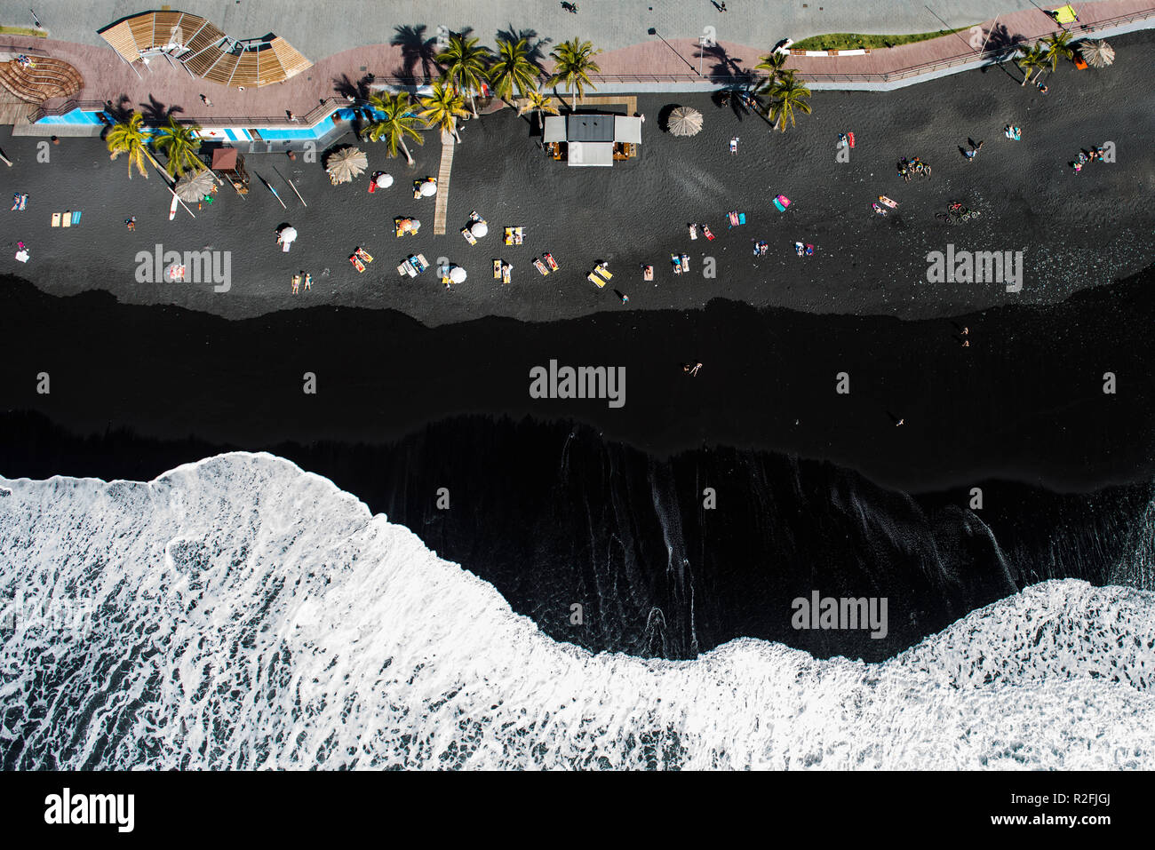 Vulkanischen Strand in Puerto Naos auf La Palma, Antenne, Kanarische Inseln, Spanien Stockfoto