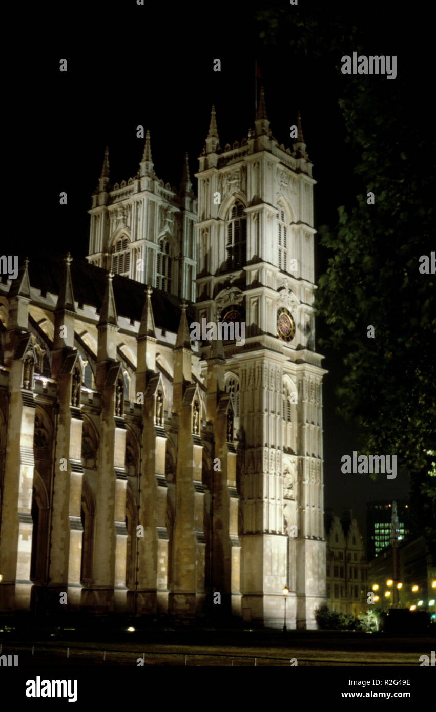 Westminster Abbey bei Nacht Stockfoto