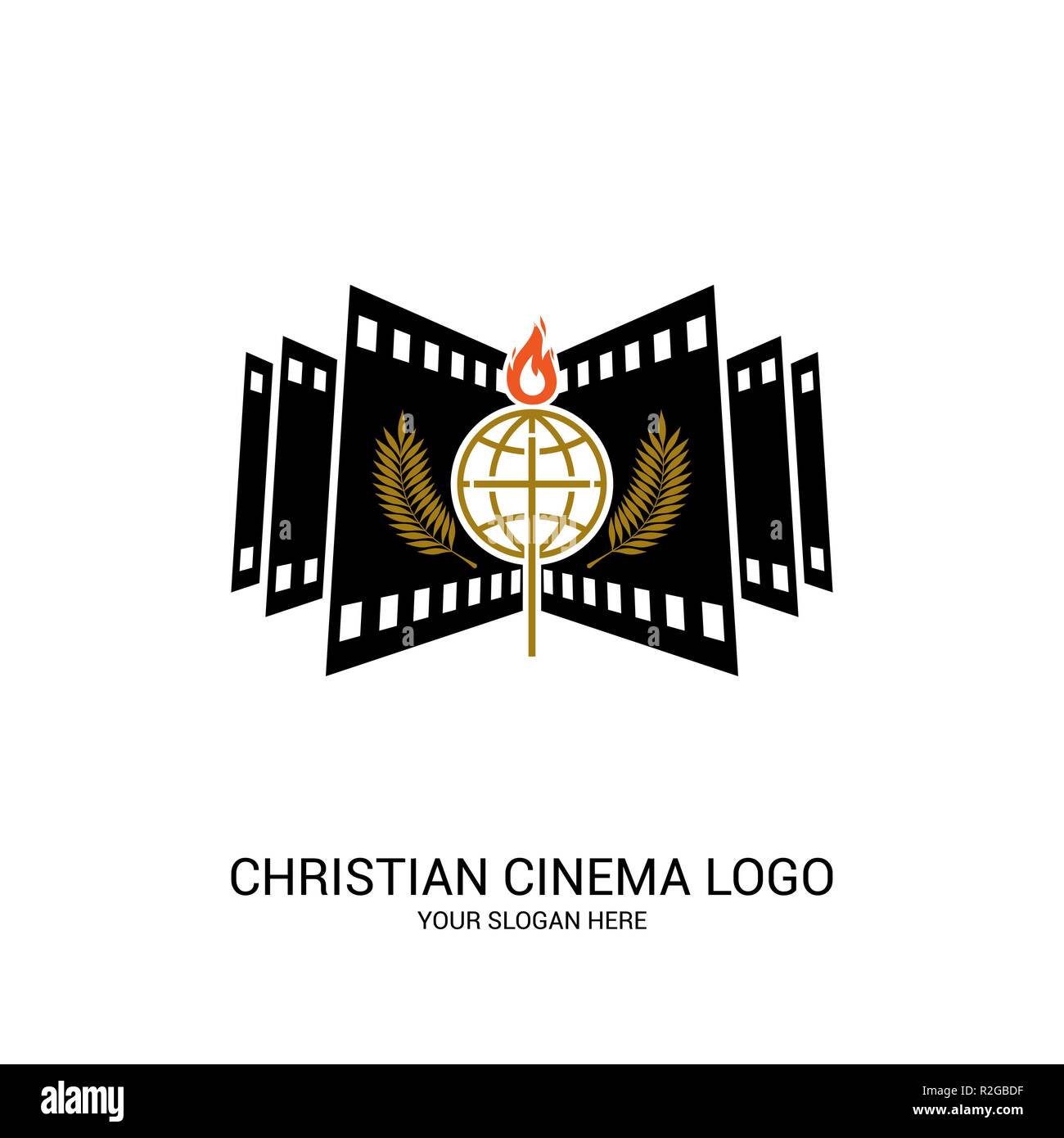 Christian kino Logo. Symbole der Filme und Videos des Ministeriums, Konferenz, Camp, Festival, event. Stock Vektor