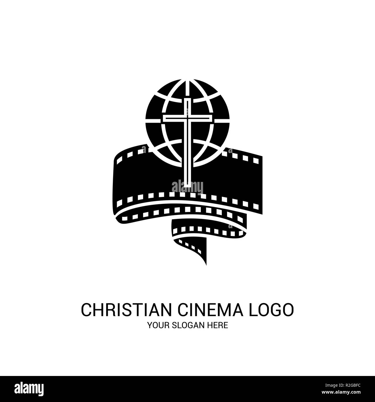 Christian kino Logo. Symbole der Filme und Videos des Ministeriums, Konferenz, Camp, Festival, event. Stock Vektor