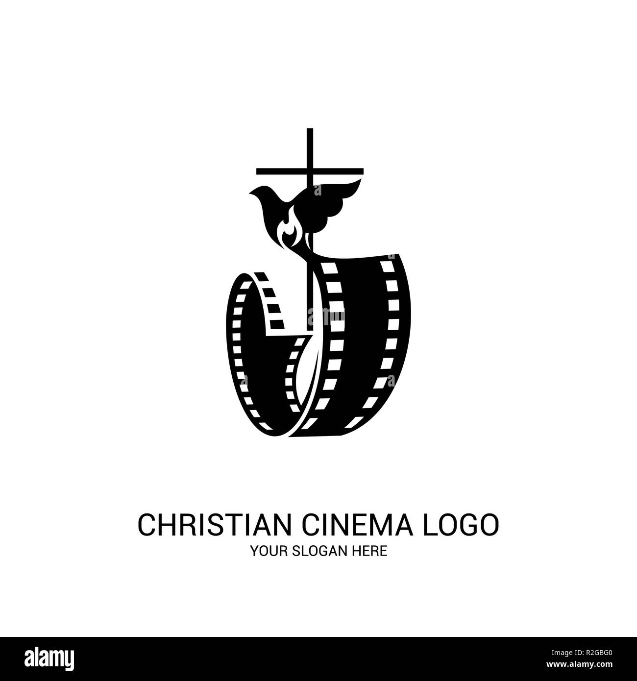 Christian kino Logo. Symbole der Filme und Videos des Ministeriums, Konferenz, Camp, Festival, event. Stock Vektor