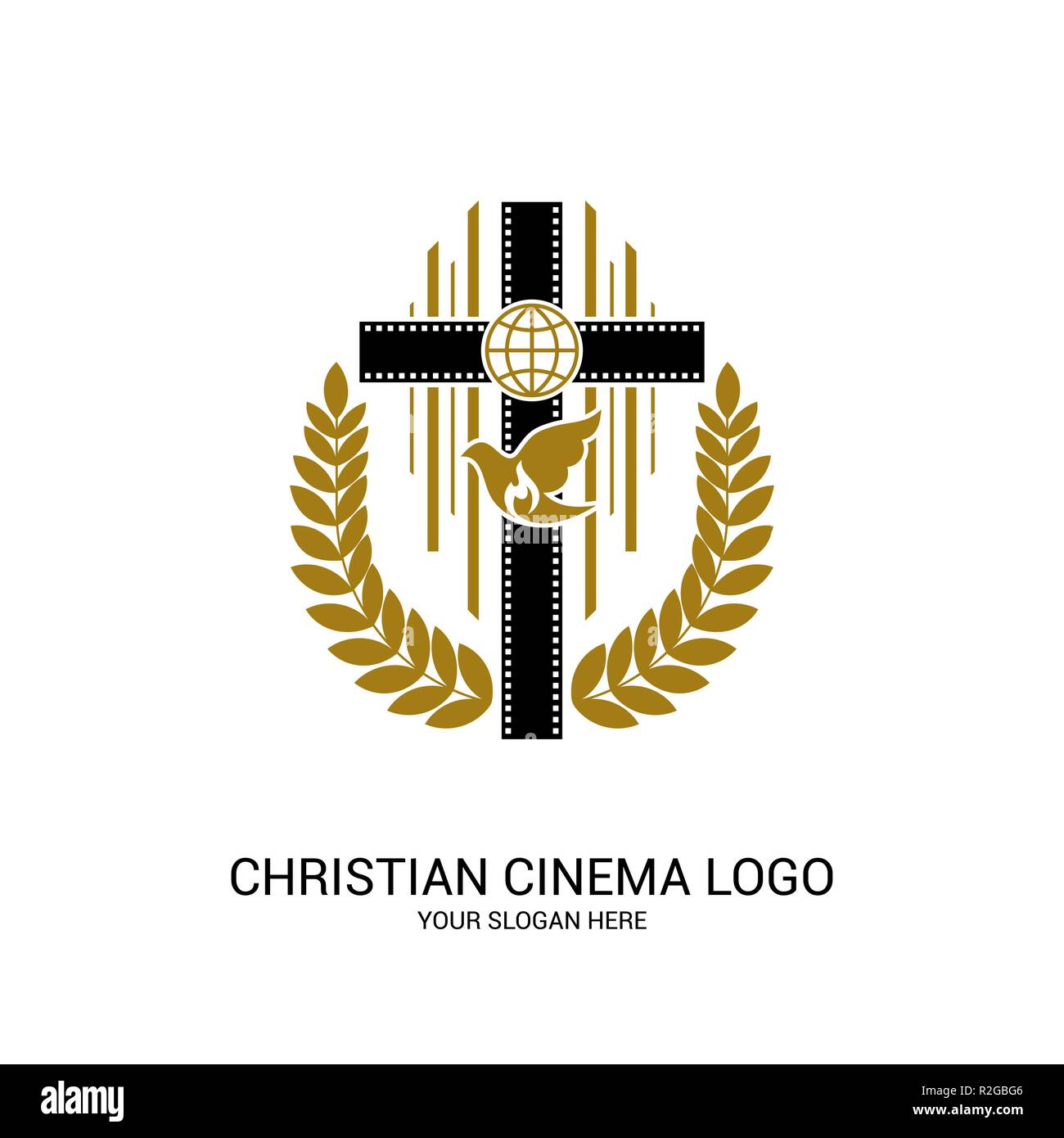 Christian kino Logo. Symbole der Filme und Videos des Ministeriums, Konferenz, Camp, Festival, event. Stock Vektor