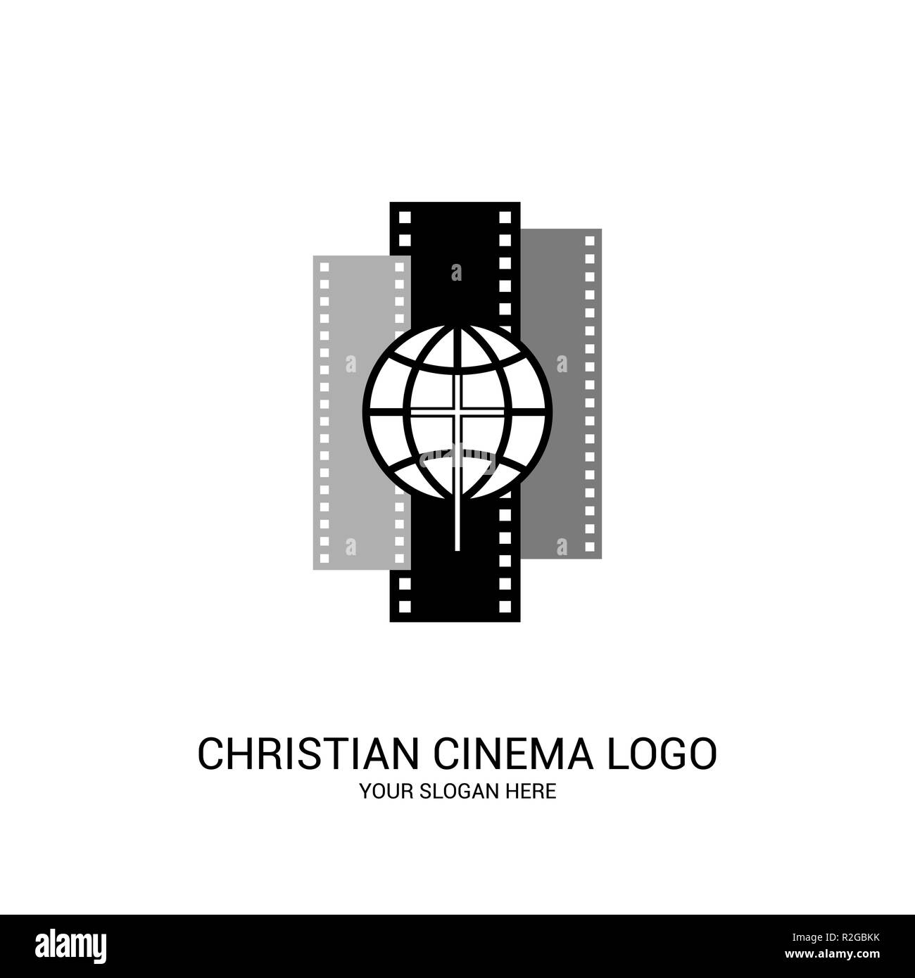 Christian kino Logo. Symbole der Filme und Videos des Ministeriums, Konferenz, Camp, Festival, event. Stock Vektor