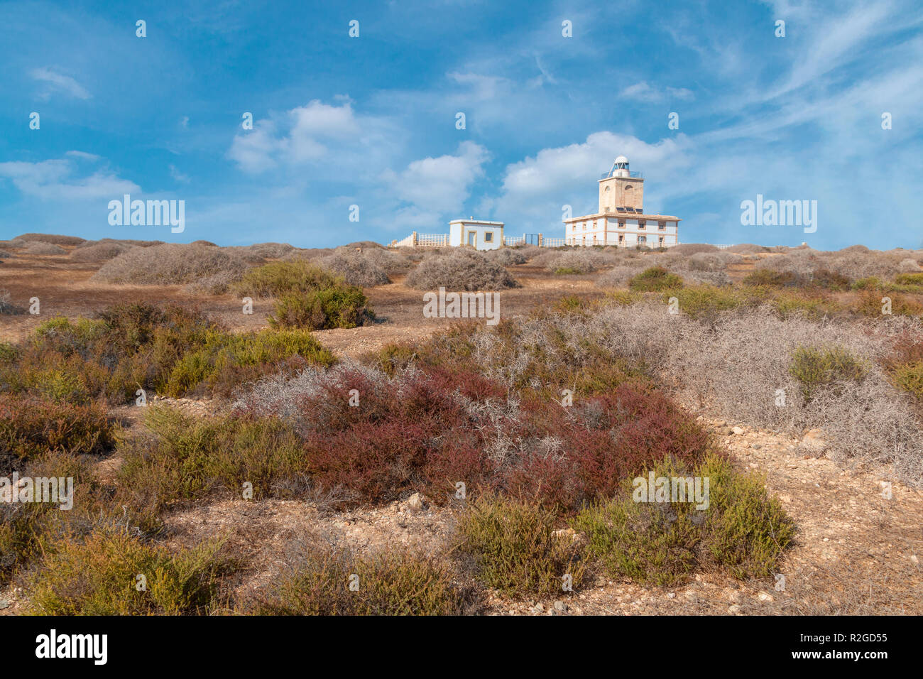 Leuchtturm im östlichen Teil der Insel Tabarca in Valencia, Spanien. Stockfoto