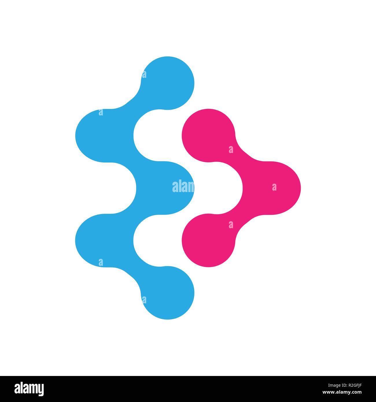 Abstrakte Form, Innovation Tech, ungewöhnliche Kreise miteinander verbunden, Vektor modernes Logo Vorlage. Neue molekulare Medizin unterzeichnen. Stock Vektor