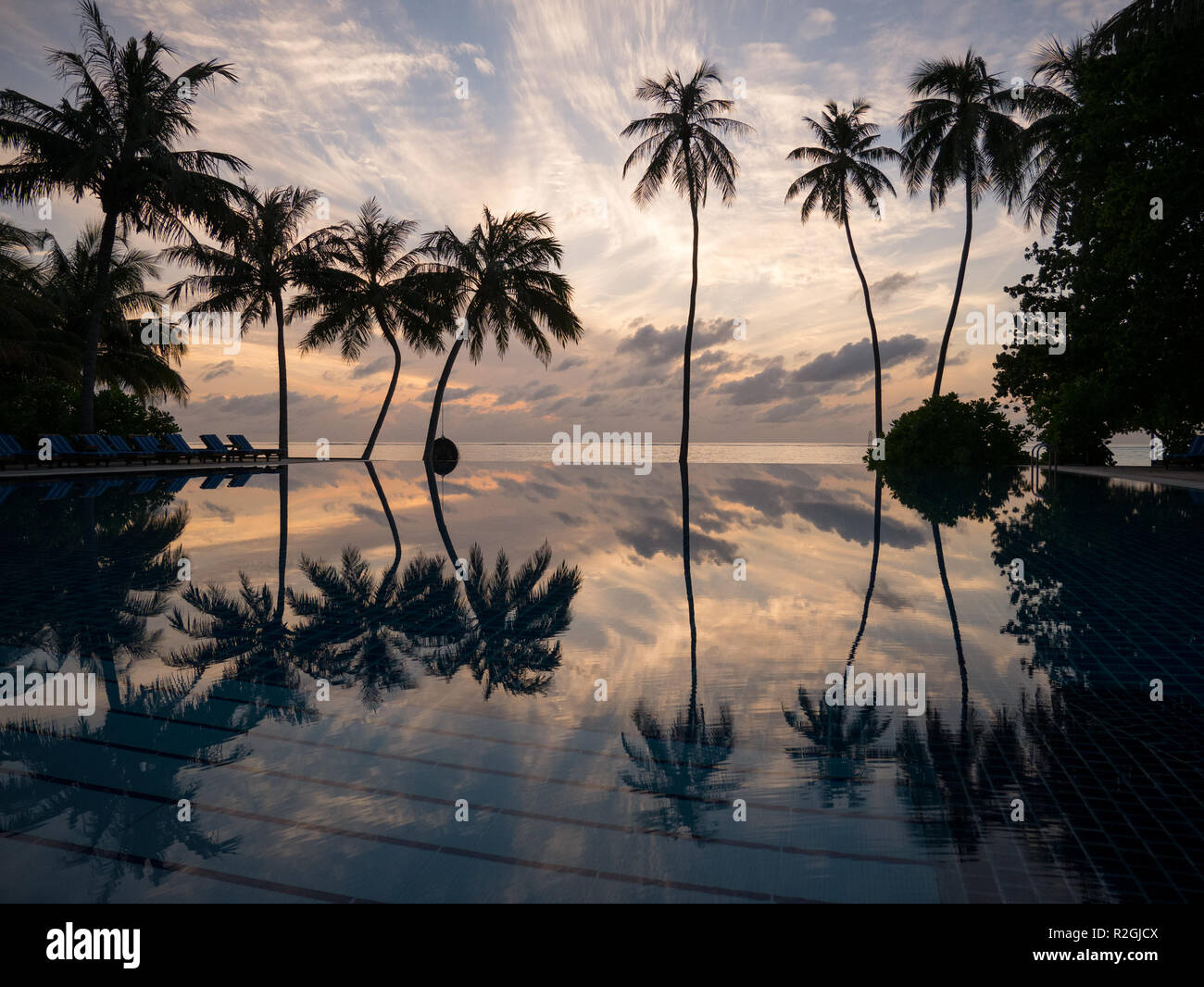 Der Infinity Pool auf Meeru Island, Malediven Stockfoto