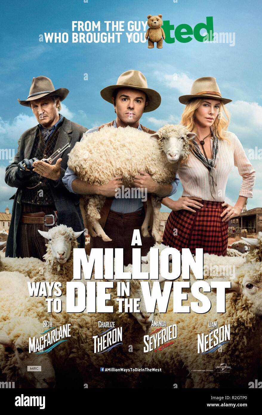 1 Million Ways to Die in West-Jahr: 2014 USA Regie: Seth MacFarlane Liam Neeson, Seth MacFarlane, Charlize Theron Filmplakat (USA) Stockfoto