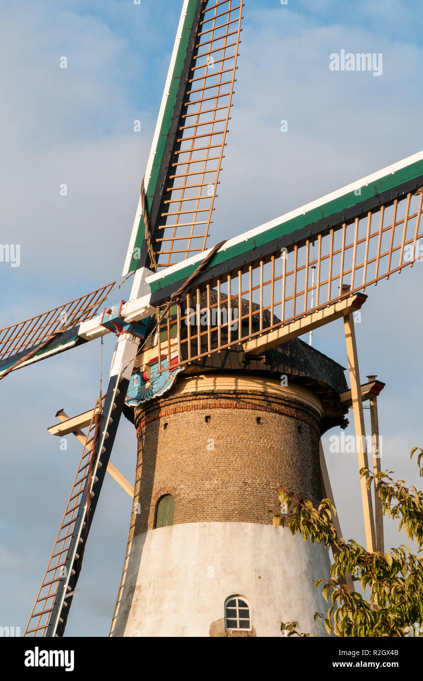 ABBENBROEK, Niederlande - 23 September, 2013: Die historischen holländischen Windmühle "De Hoop" in Abbenbroek in Holland steht in de Sonnenlicht mit seine n Stockfoto