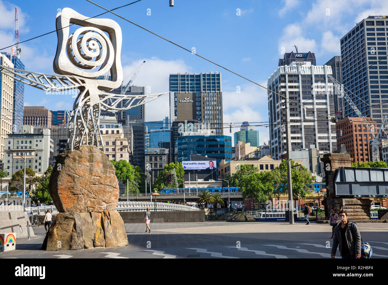 Blick auf die Innenstadt von Melbourne von Southbank, Melbourne, Victoria, Australien Stockfoto