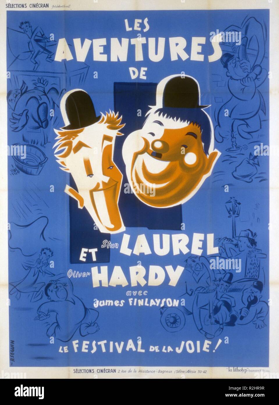 Les Aventures de Laurel et Hardy Stan Laurel, Olivier Hardy, James Finlayson Programm mehrere kurze Filme mit James Finlayson Year: 1930-1940 USA Filmplakat (Fr) Stockfoto