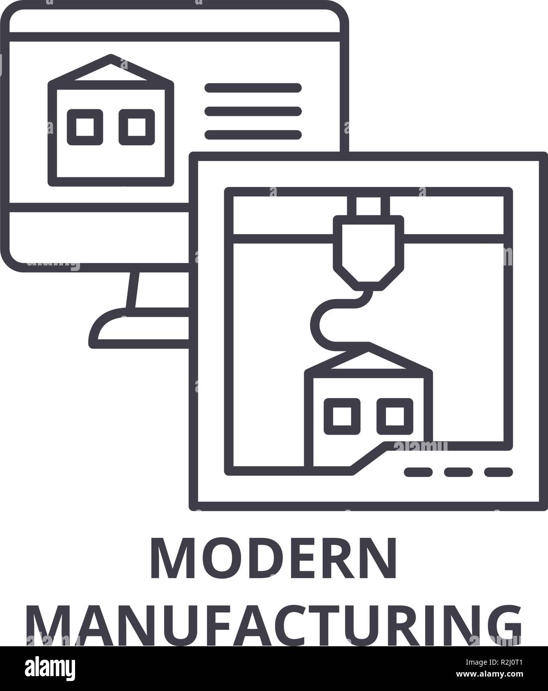 Moderne Fertigung Symbol Leitung Konzept. Moderne Fertigung Vector Linear Abbildung, Symbol, Zeichen Stock Vektor