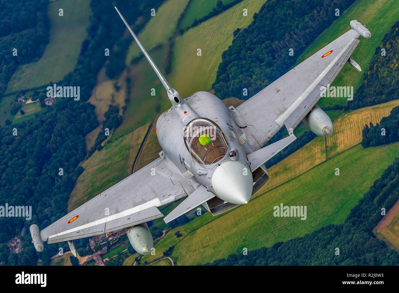 Spanische Luftwaffe Eurofighter Typhoon im Flug. Eine zweimotorige, canard - delta wing, multirole Fighter. Im Royal International Air Tattoo fotografiert ( Stockfoto