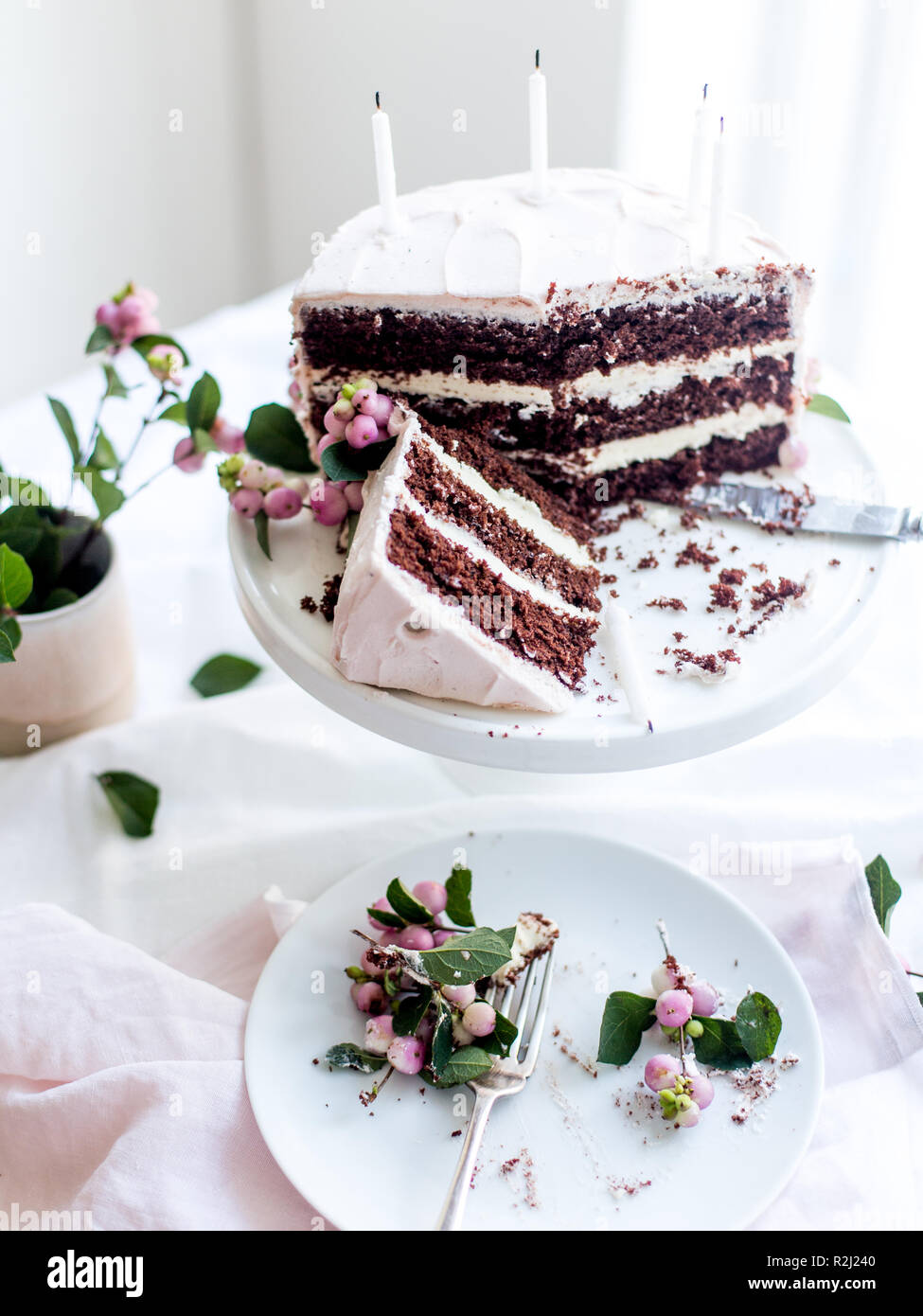 Schokolade Kuchen mit Rosenwasser bereifen Stockfoto