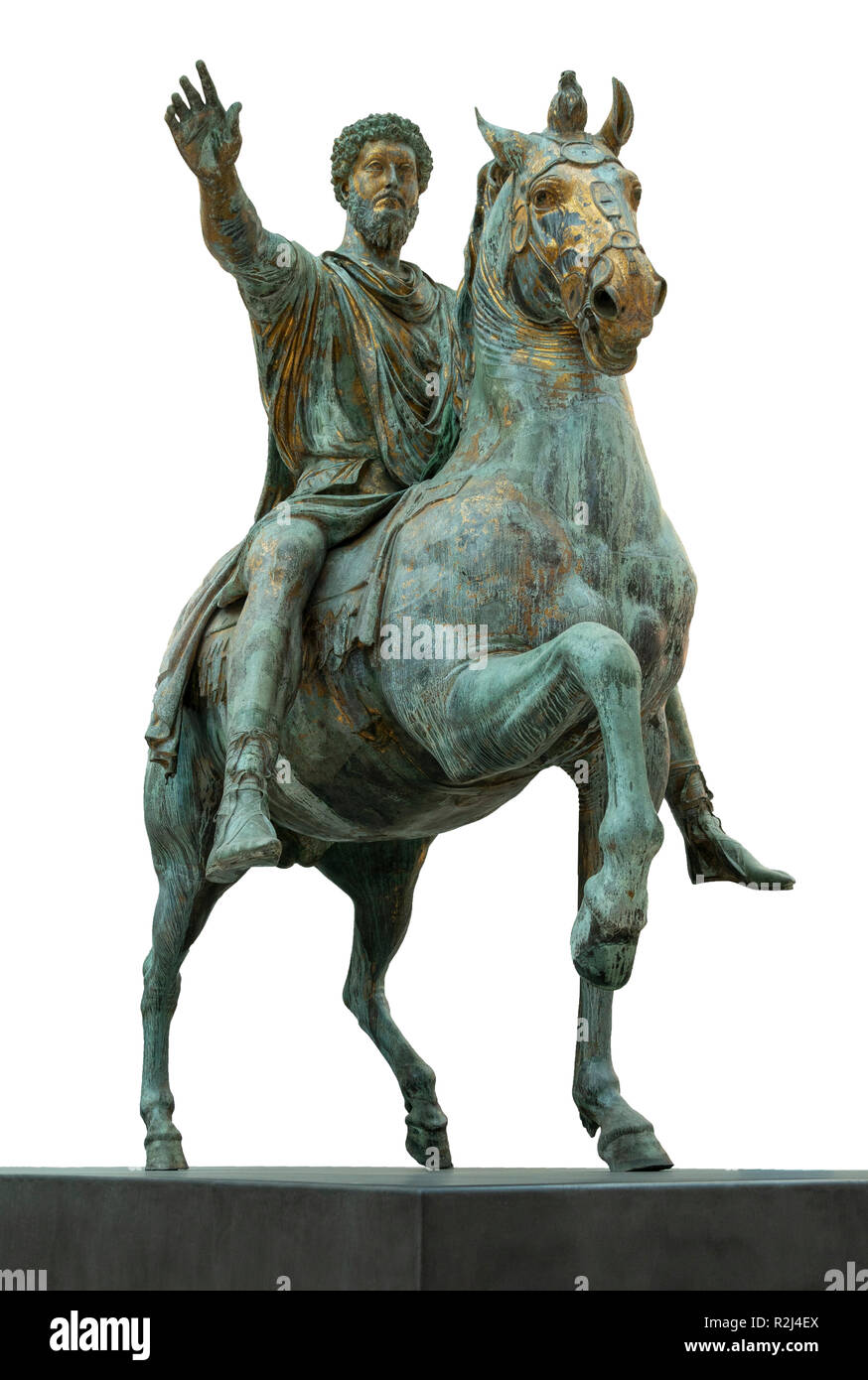 2. centuary AD Roman, die Bronze, das Reiterstandbild des Kaisers Marcus Aurelius in den Kapitolinischen Museen in Rom, Italien Stockfoto
