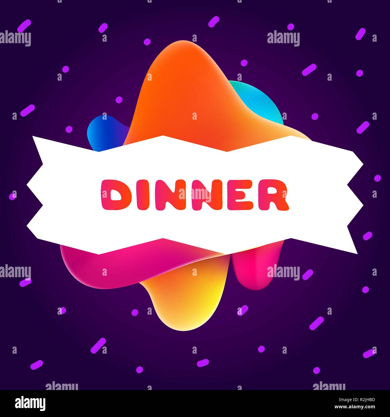 Bunte gradient Flyer für Cafe auf hellen Hintergrund mit Abendessen Angebot. Zusammensetzung von mehrfarbigen Gradienten und Flüssigkeit abstrakten Formen. Stock Vektor