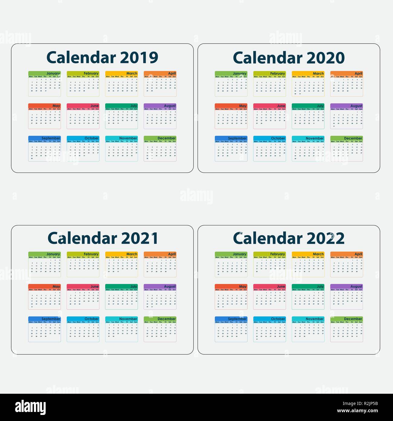 Kalender 2019 Kalender 2020 Kalender 2021 Und 2022 Vorlage Kalender Design Kalender Vektor Design Briefpapier Vorlage Vector Illustration Stock Vektorgrafik Alamy
