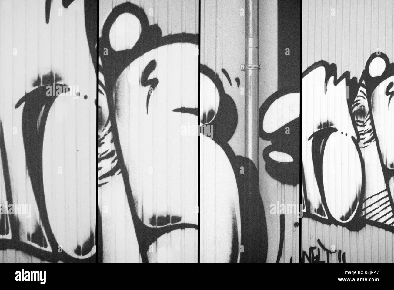 Collage von Graffiti auf einer Baustelle Container auf einer Baustelle Stockfoto