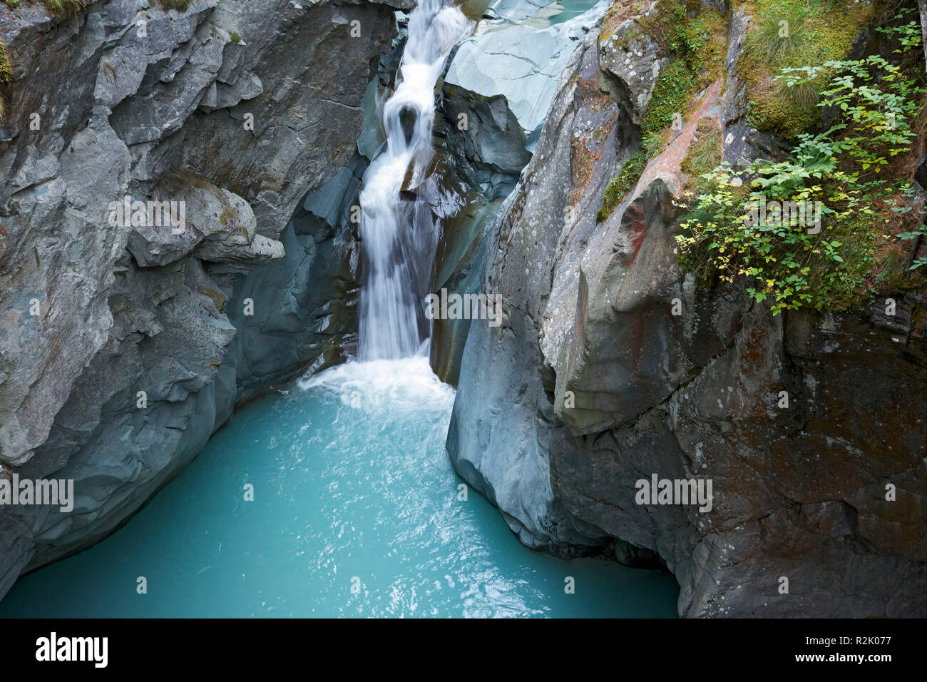 Wasserfall in der Gornerschlucht in Zermatt. Stockfoto