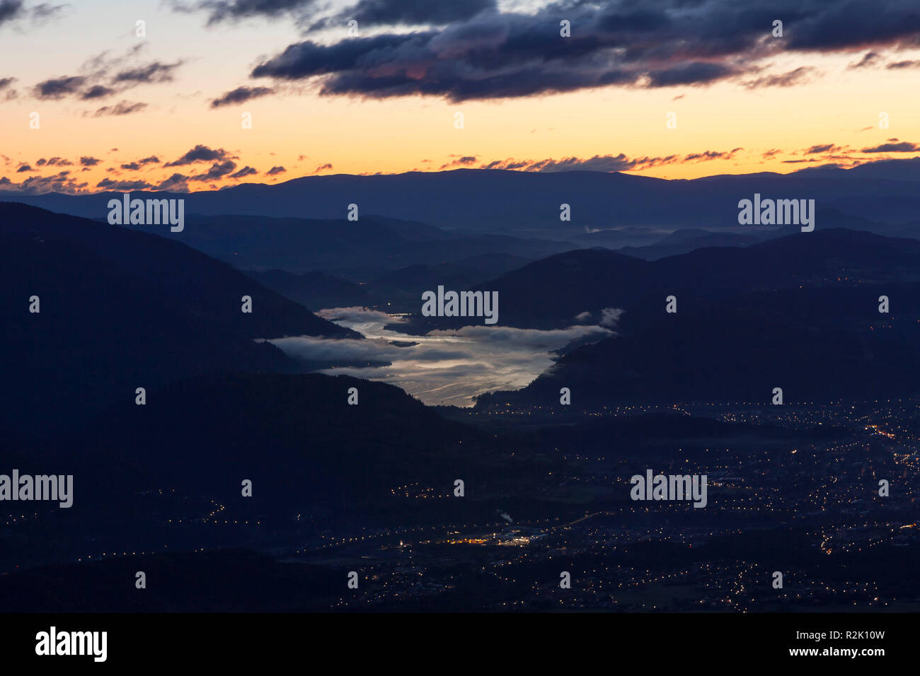 Morgenstimmung am Dobratsch in Kärnten Stockfoto