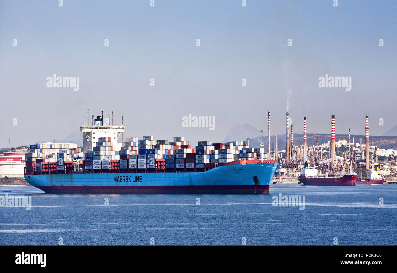 Spanien, Andalusien, Bucht von Algeciras, Straße von Gibraltar, Containerhafen, Stockfoto