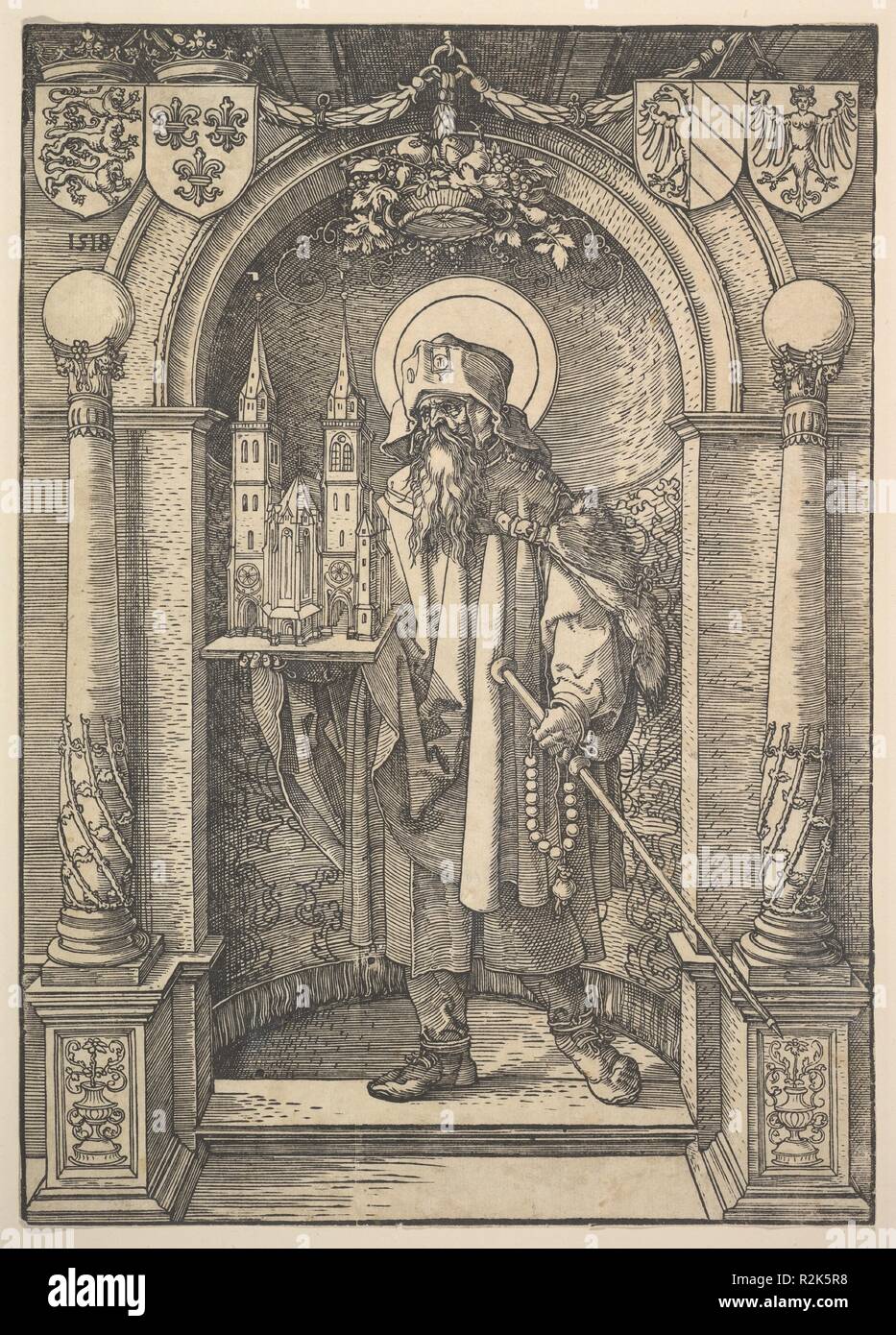 St. Sebald in einer Nische. Künstler: Albrecht Dürer (Deutsch, Nürnberg 1471-1528 Nürnberg). Maße: Blatt: 11 13/16 x 8 3/8 in. (30 x 21,3 cm). Ehemalige Attribution: Ehemals zugeschrieben, Hans Springinklee (Deutsch, aktive 1512-22). Datum: 1518. Museum: Metropolitan Museum of Art, New York, USA. Stockfoto