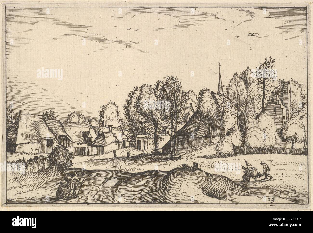 Eine Burg aus Regiunculae et Villae Aliquot Ducatus Brabantiae. Artist: Claes Jansz. Visscher (Niederländisch, Amsterdam Amsterdam 1586-1652); Nachdem der Meister der Kleinen Landschaften (Niederländischen, 16. Jahrhundert). Abmessungen: Platte: 4 1/8 x 6 3/16 in. (10,4 x 15,7 cm): 5 x 7 1/16-in. (12,7 x 18 cm). Herausgeber: Claes Jansz. Visscher (Niederländisch, Amsterdam 1586-1652 Amsterdam). Datum: Ca. 1610. Museum: Metropolitan Museum of Art, New York, USA. Autor: Claes Jansz. Visscher. Nachdem der Meister der Kleinen Landschaften. Visscher Claes Jansz nach Johannes van Doetechum, der Ältere nach Lucas van Doetechum Stockfoto