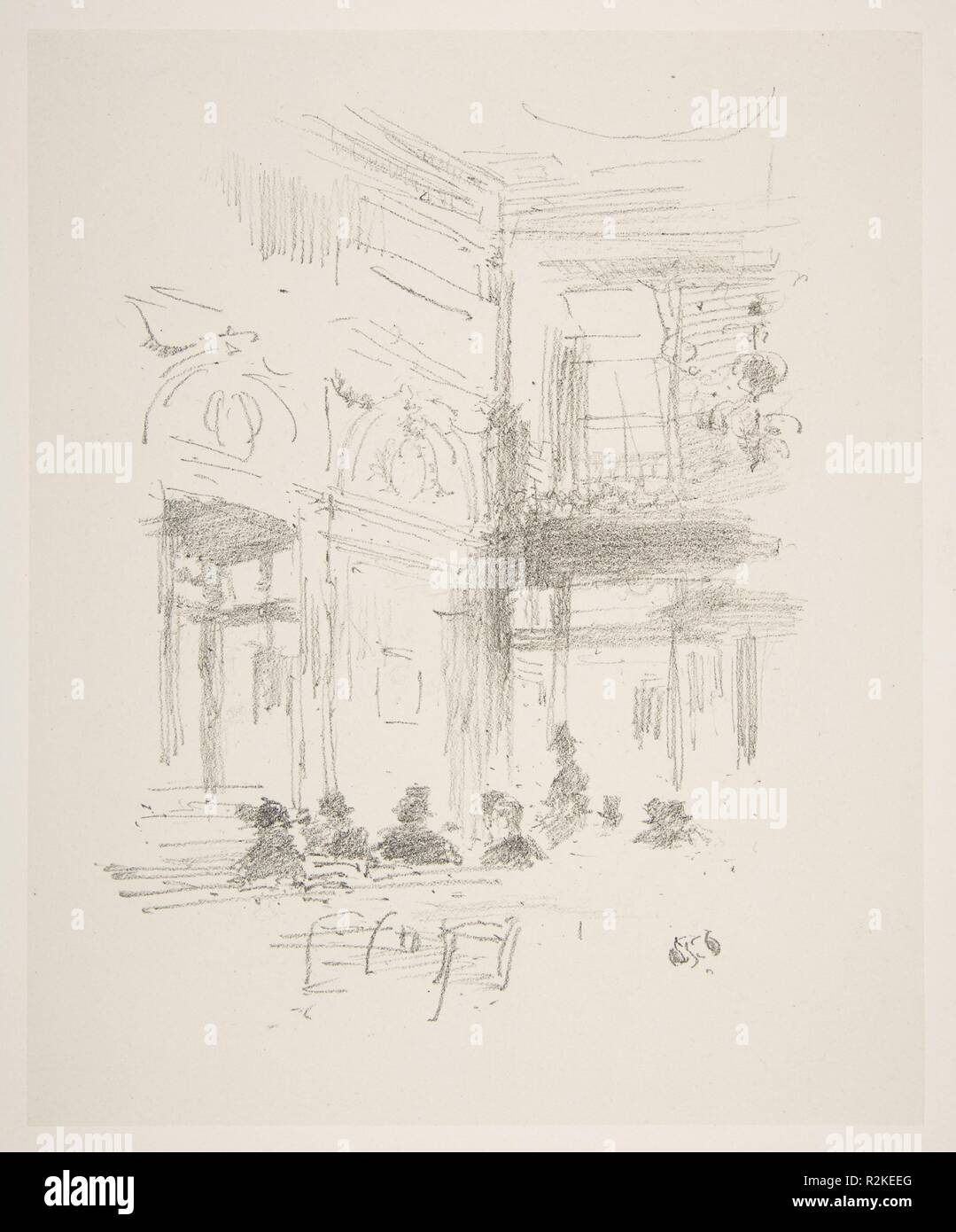 Gatti's. Künstler: James McNeill Whistler (Amerikanische, Lowell, Massachusetts 1834-1903 London). Abmessungen: Bild: 6 13/16 x 5 1/4 in. (17,3 × 13,3 cm) Blatt: 11 3/8 x 8 3/4 in. (28,9 × 22,3 cm). Datum: 1890. Museum: Metropolitan Museum of Art, New York, USA. Stockfoto