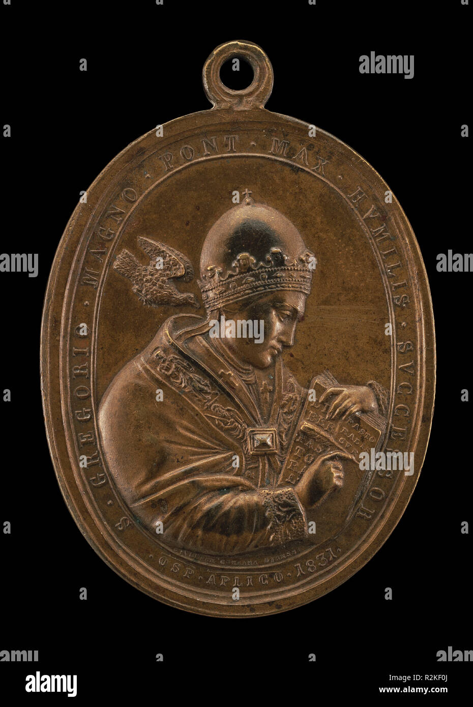 Gregor XVI (Bartolomeo Alberto Cappellari, 1765-1846), Papst 1830 [Vorderseite]. Stand: 1831. Abmessungen: Insgesamt (oval, mit Loop): 6,9 x 4,8 cm (2 3/4 x 1 7/8 in.) Insgesamt (oval, ohne Loop): 6.1 x 4.8 cm (2 3/8 x 1 7/8 in.) Gesamtgewicht: 66.22 gr (0,146 lb) Achse: 12:00 Uhr. Medium: Bronze. Museum: Nationalgalerie, Washington DC. Thema: Giuseppe Cerbara. Stockfoto