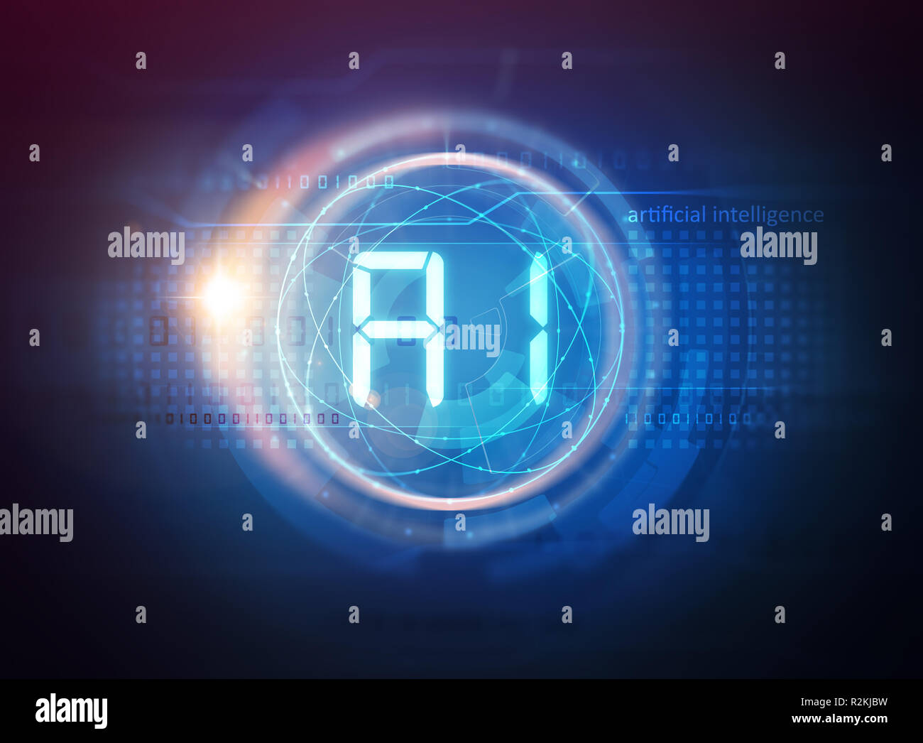 Künstliche Intelligenz Symbol auf blauem Hintergrund Technologie Stockfoto