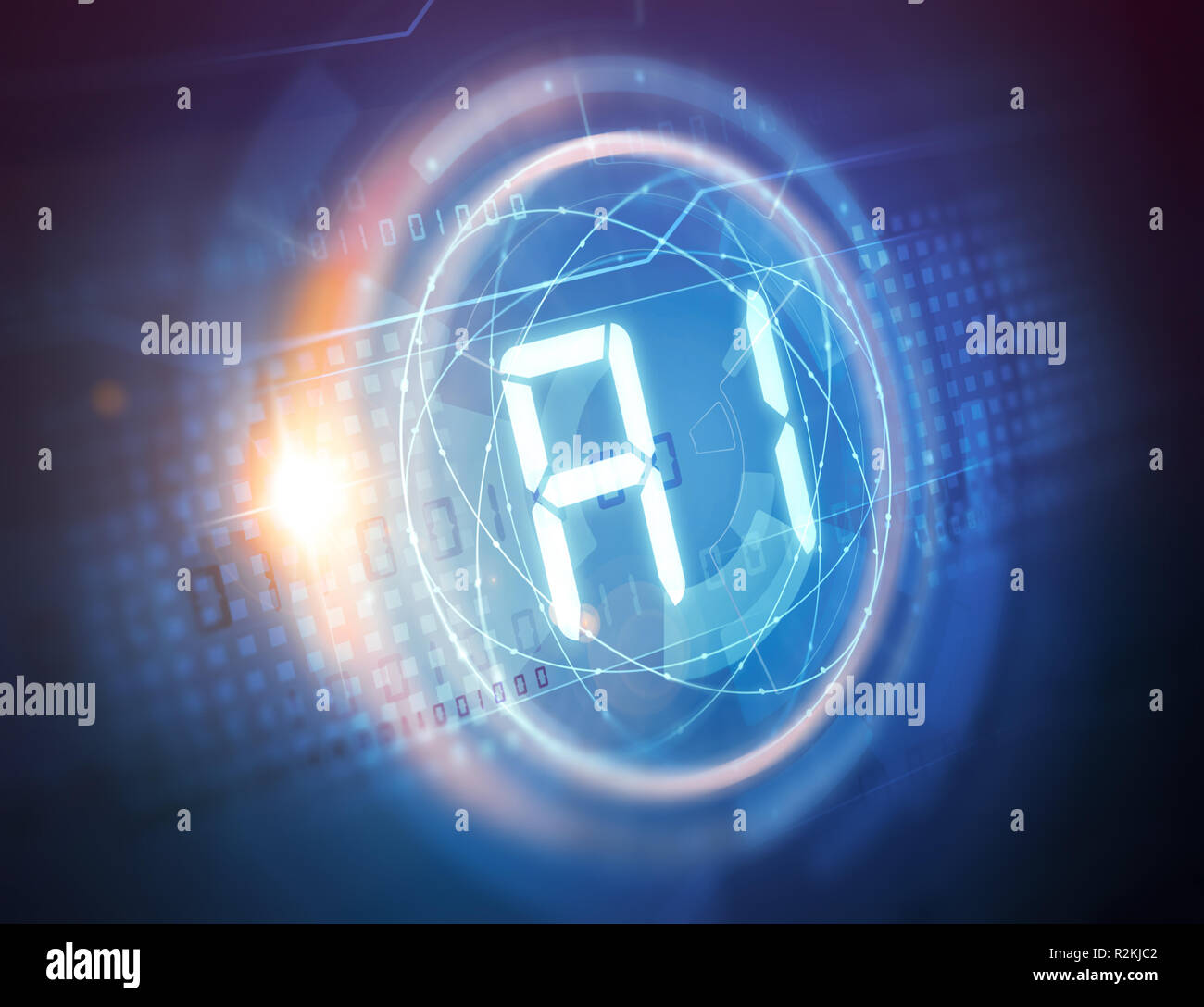 Künstliche Intelligenz Symbol auf blauem Hintergrund Technologie Stockfoto