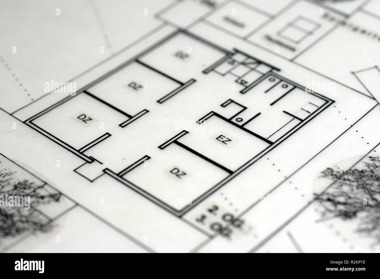 technische Zeichnung eines Grundrisses Stockfoto