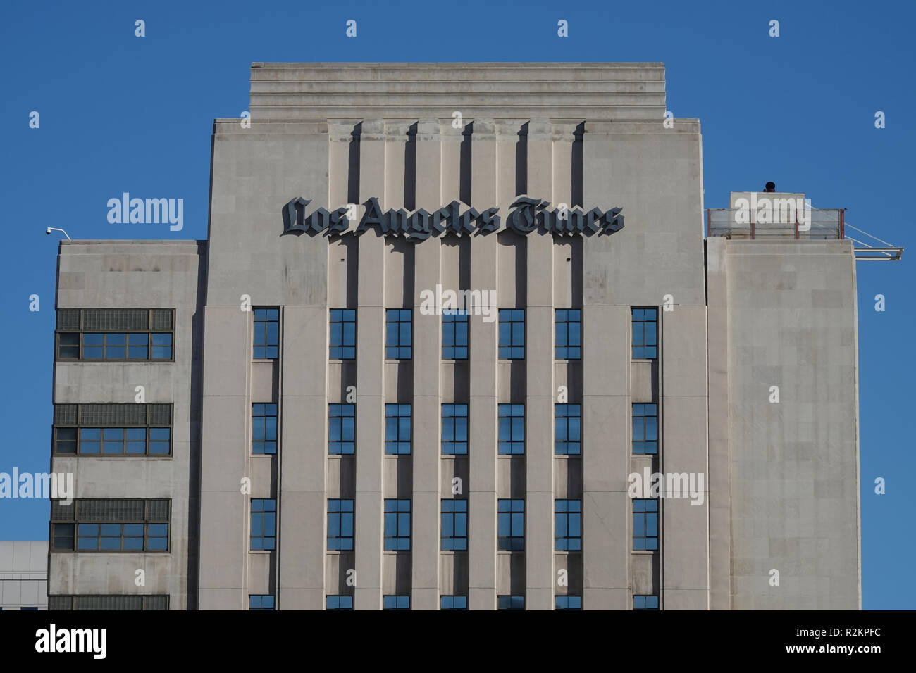 Los Angeles, CA/USA, Sept. 8, 2018: Der alte Los Angeles Times Zeitung Gebäude in der Innenstadt von L.A. liegt auf einer sonnigen, am späten Nachmittag Tag angezeigt. Stockfoto