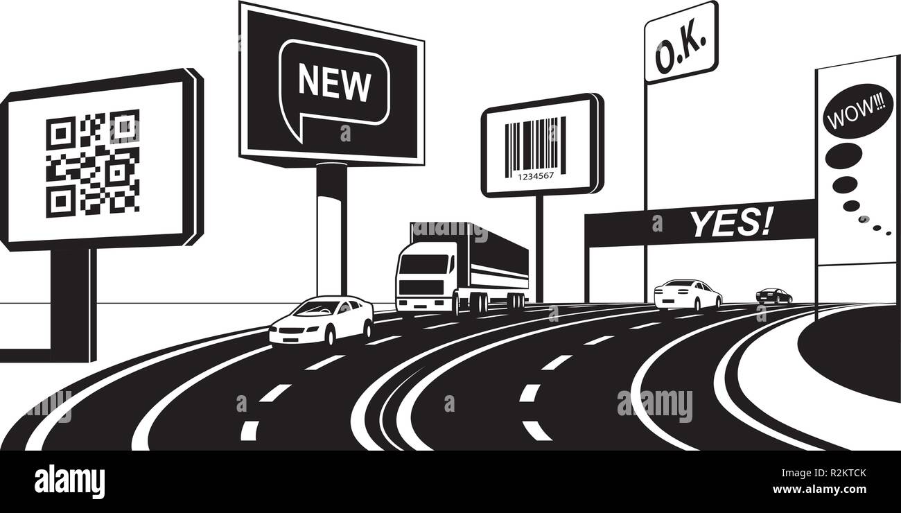 Werbeflächen auf der Autobahn - Vector Illustration Stock Vektor