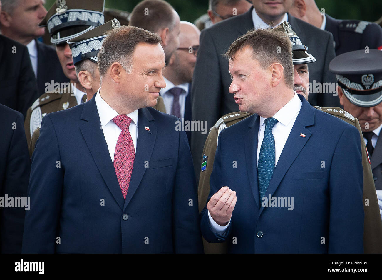 Präsident Andrzej Duda und Mariusz Blaszczak in Warschau, Polen am 15. August 2018 Stockfoto