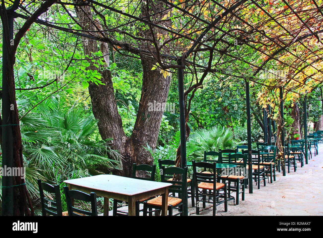Outdoor Cafe in der Nationalen Garten in Athen, Griechenland Stockfoto