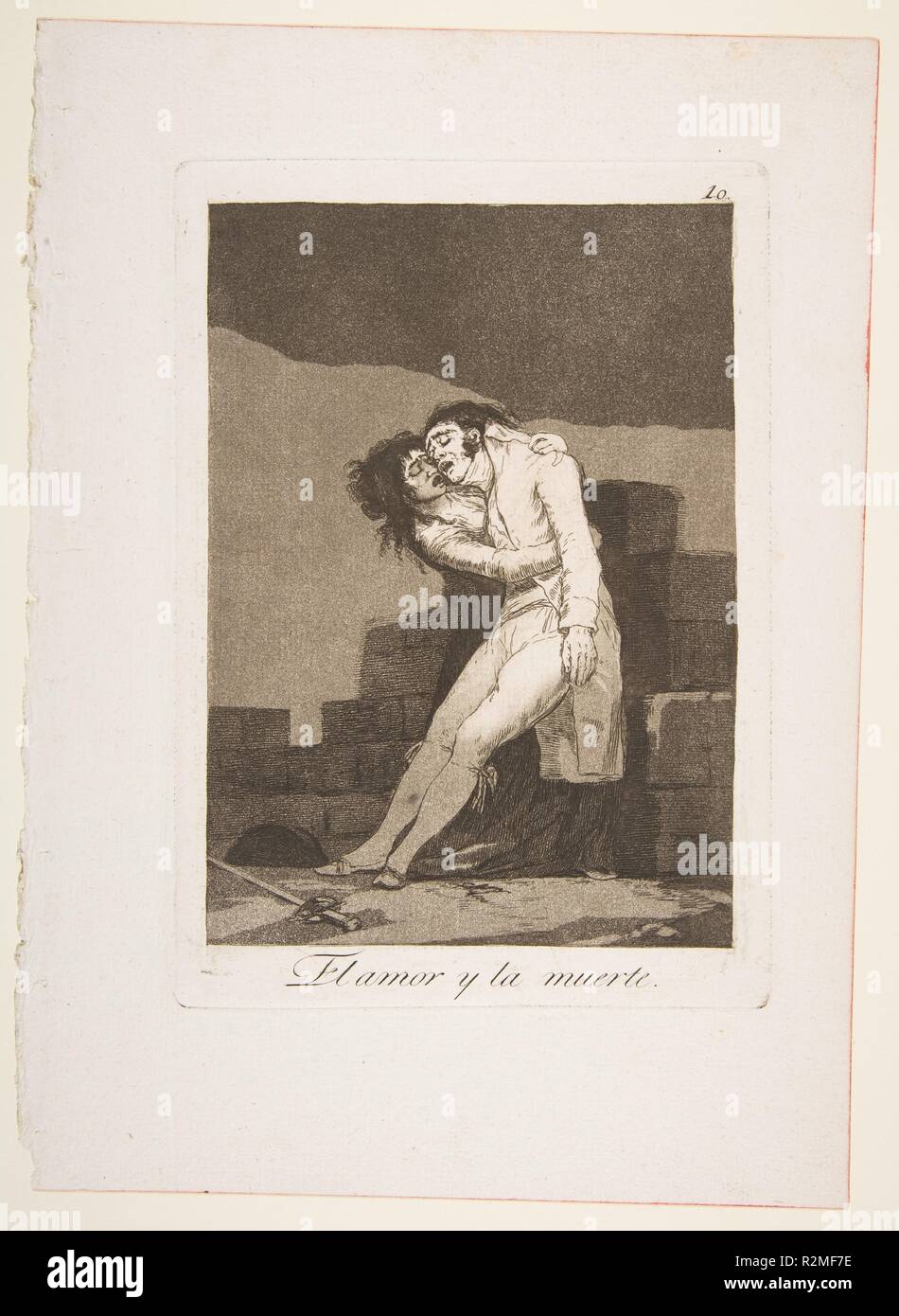 Platte 10 von 'Los Caprichos': Liebe und Tod (El amor y La muerte). Artist: Goya (Francisco de Goya y Lucientes) (Spanisch, Fuendetodos 1746-1828 Bordeaux). Abmessungen: Platte: 8 3/8 x 6 in. (21,3 x 15,2 cm Blatt: 11 5/8 x 8 1/4 in. (29,5 x 21 cm). Serie/Portfolio: Los Caprichos. Datum: 1799. Museum: Metropolitan Museum of Art, New York, USA. Stockfoto