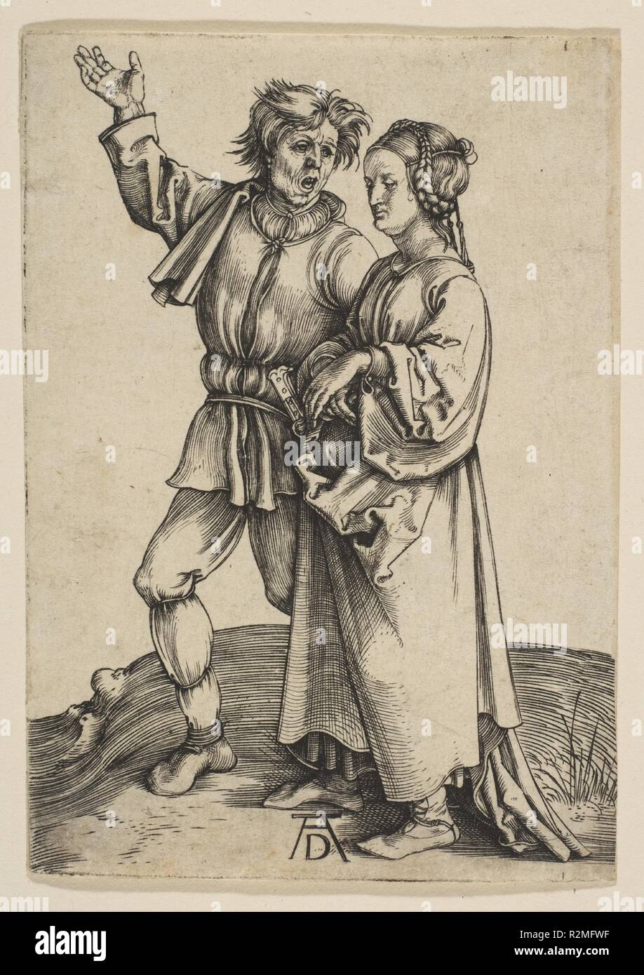 Der Bauer und seine Frau. Künstler: Albrecht Dürer (Deutsch, Nürnberg 1471-1528 Nürnberg). Maße: Blatt: 4 3/16 x 2 15/16 in. (10,6 x 7,5 cm). Datum: Ca. 1497. Museum: Metropolitan Museum of Art, New York, USA. Stockfoto