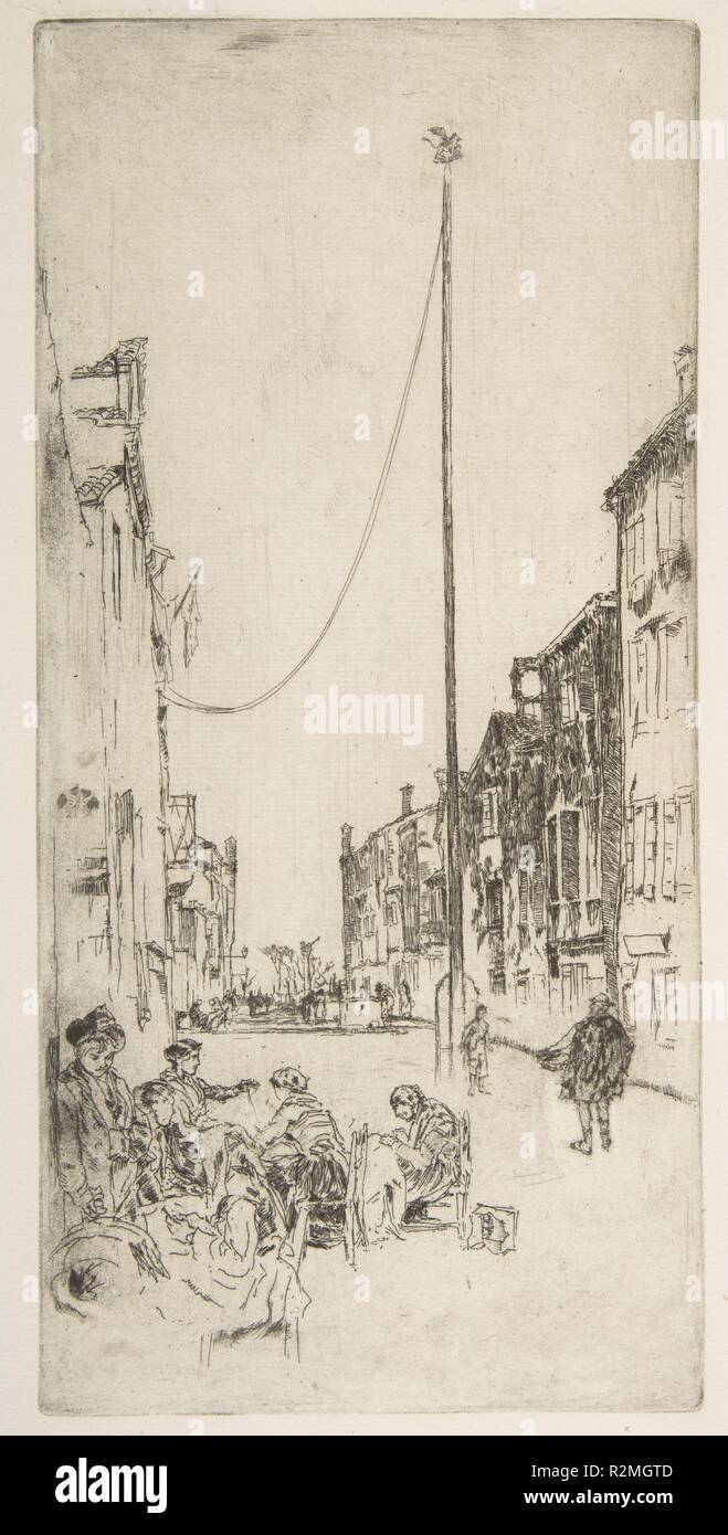 Die Mast (der Venezianischen Mast). Künstler: James McNeill Whistler (Amerikanische, Lowell, Massachusetts 1834-1903 London). Abmessungen: Platte: 13 3/8 x 6 in. (34 × 15,3 cm) Blatt: 17 15/16 x 12 1/2 in. (45,5 × 31,7 cm). Serie/Portfolio: Erste Venedig (Venedig: Zwölf Radierungen", 1880). Datum: 1879-80. Museum: Metropolitan Museum of Art, New York, USA. Stockfoto