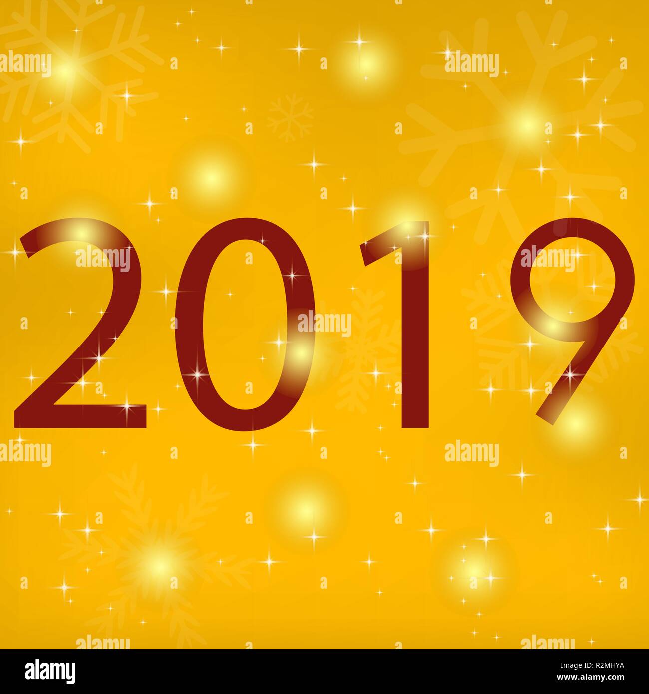 2019 Jahr Karte auf einem goldenen Hintergrund Stock Vektor