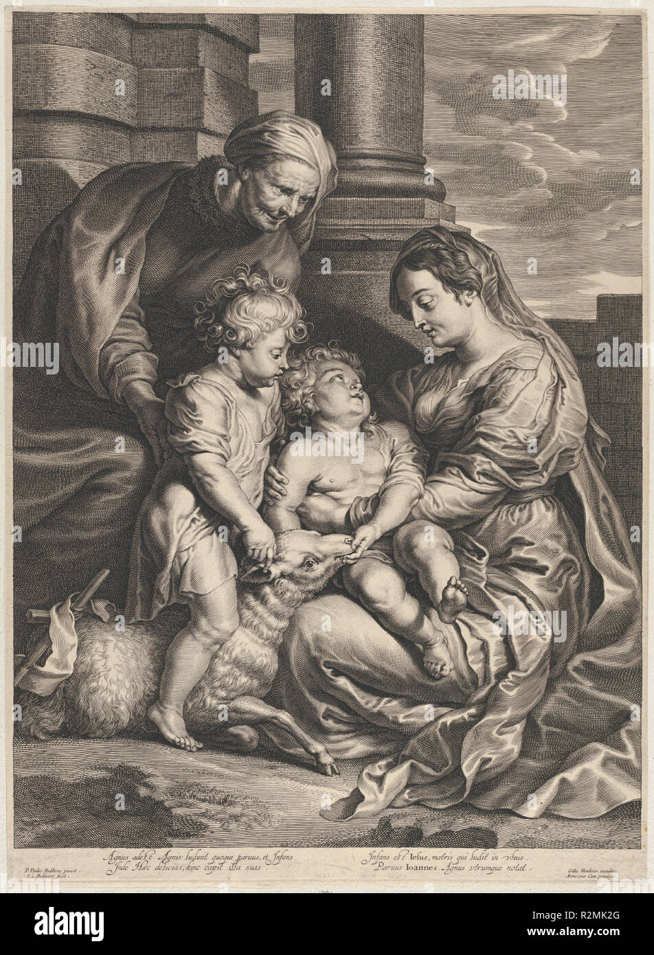 Die Jungfrau und Kind mit Christus Saint Anne und Johannes der Täufer. Artist: Nach Peter Paul Rubens (Flämische, Siegen 1577-1640 Antwerpen); Schelte Adams à Bolswert (Niederländisch, Bolsward 1581-1659 Antwerpen). Abmessungen: Blatt (getrimmte): 17 5/8 x 12 13/16-in. (44,8 × 32,6 cm). Erschienen in: Antwerpen. Herausgeber: Gillis Hendricx (Flämisch, aktive 1640-1677). Datum: Ca. 1640-59. Museum: Metropolitan Museum of Art, New York, USA. Thema: Nach Peter Paul Rubens. Schelte Adams à Bolswert. Schelte Adams Bolswert, nach Sir Peter Paul Rubens. Stockfoto