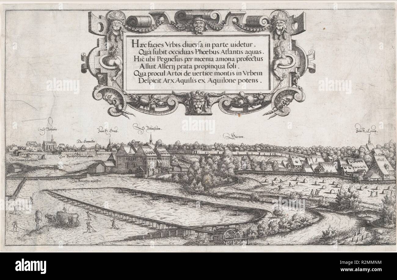 Blick auf Nürnberg, im Westen, linke Platte. Artist: Hanns Lautensack (Deutsch, Bamberg (?) Ca. 1520-1564/66 Wien). Abmessungen: Platte: 12 1/16 x 19 5/16 in. (30,7 × 49 cm). Datum: 1552. Museum: Metropolitan Museum of Art, New York, USA. Stockfoto