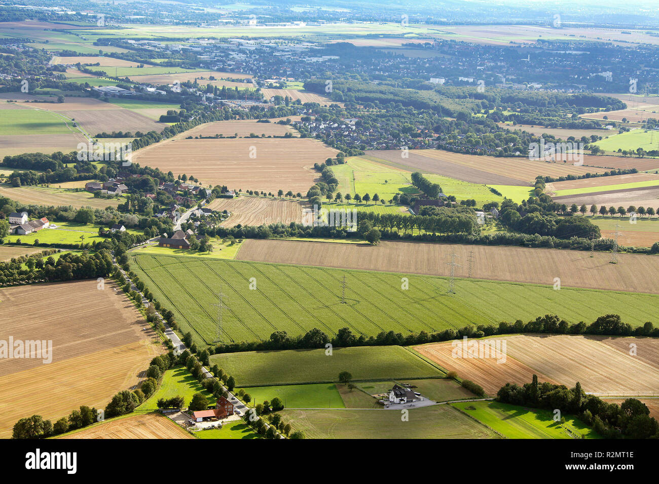 Luftaufnahme, Seseke, Kunst, Sichtungen von Stille, Tom Groll Allee 21, Pappeln, Massener Bach, Unna, Kamen, Ruhrgebiet, Nordrhein-Westfalen, Deutschland, Europa, Stockfoto
