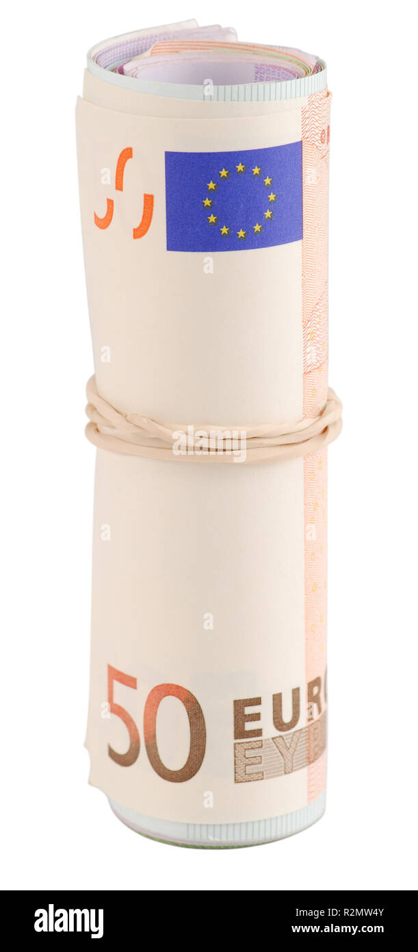 50 euro Roll isoliert auf weißem Stockfoto