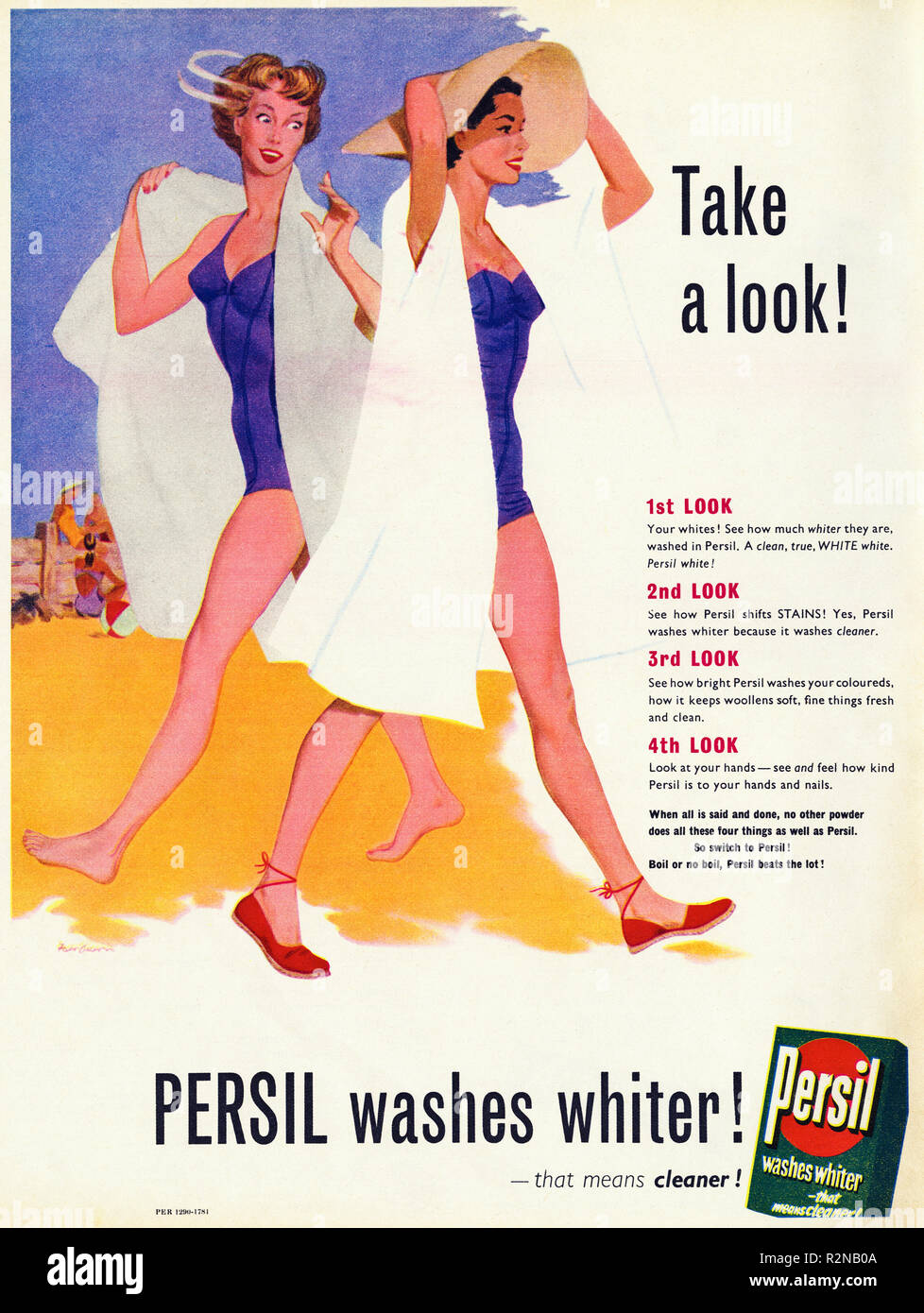 Original 50s Vintage alte drucken Werbung aus dem Englischen Magazin Werbung Persil waschen Pulver ca. 1954 Stockfoto