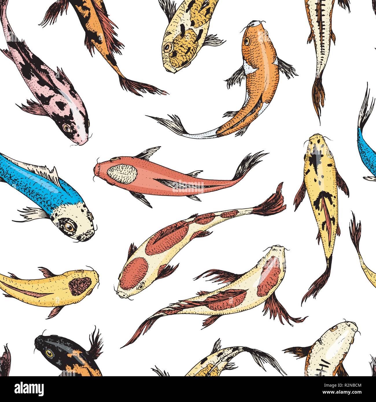 Koi Karpfen Nahtlose Muster Japanischen Fisch Die Koreanischen Tiere Graviert Hand Gezeichnet Vintage Tattoo Monochrom Skizze Stock Vektorgrafik Alamy