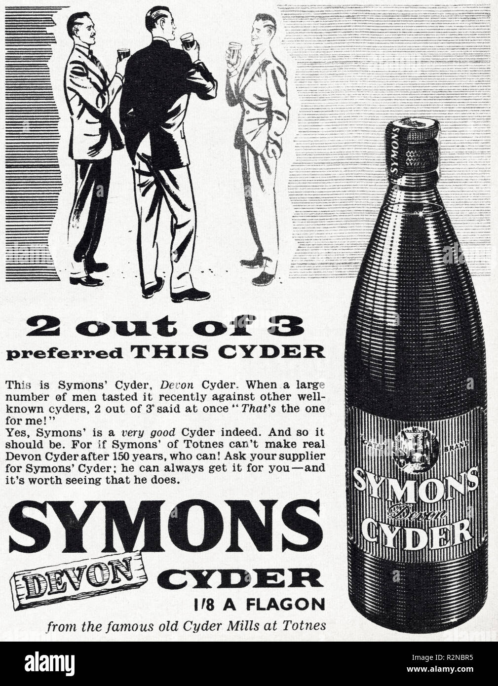 Original 50s Vintage alte drucken Werbung aus dem Englischen Magazin Werbung Symons Devon Cyder ca. 1954 Stockfoto