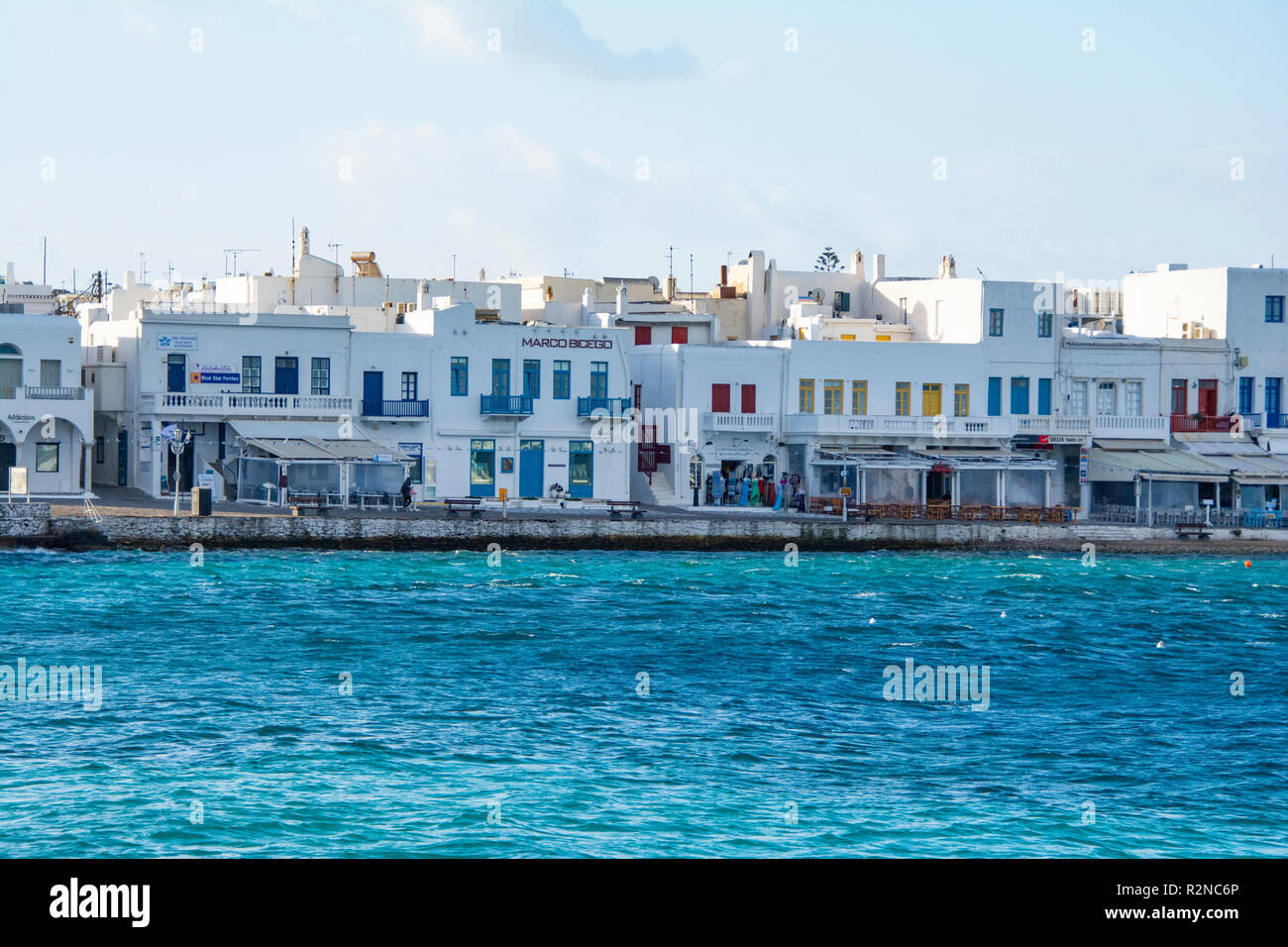Mykonos Waterfront. Stockfoto