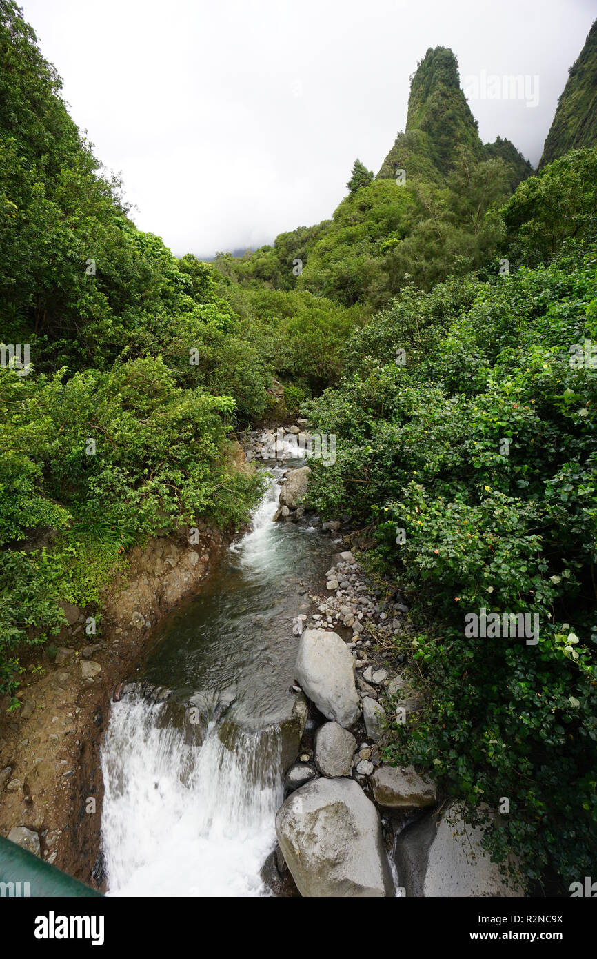 Die Iao Needle im Iao Valley State Monument auf Maui Stockfoto